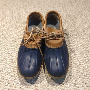 L.L.Bean Low Top Duck Boots Rubber Moc Womens 10 Blue Brown Waterproof Outdoor
